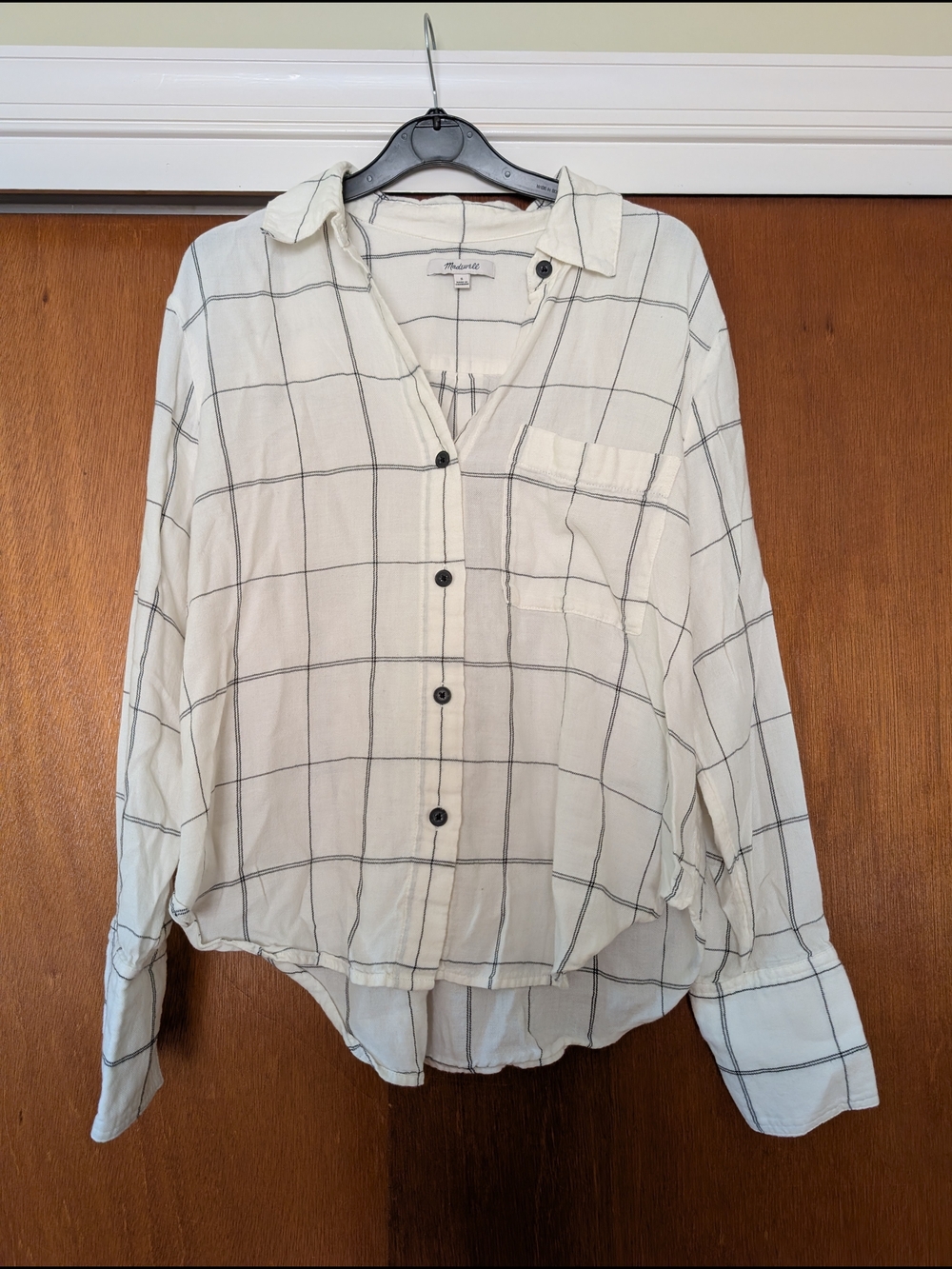 Madewell White and Black Windowpane Button-Down Shirt